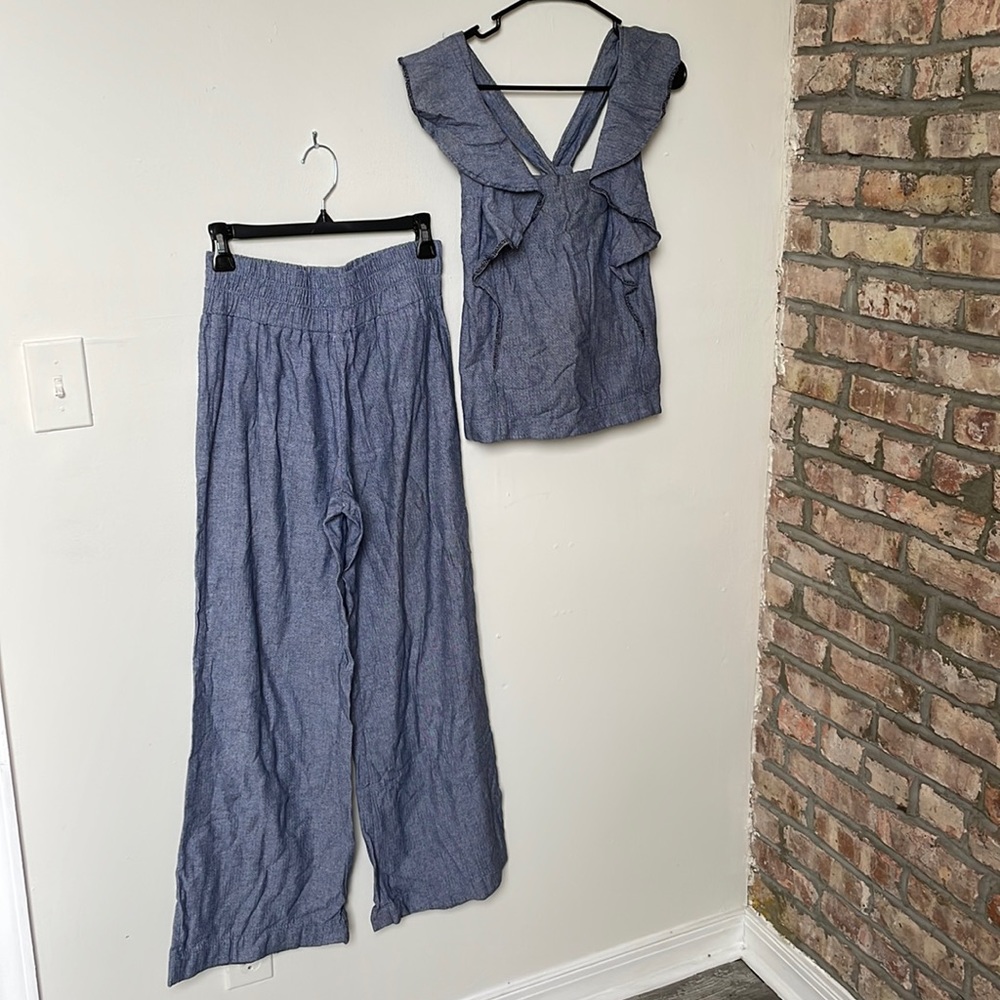 Comfy wide leg pant and ruffled tank set